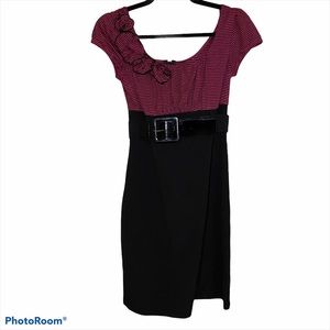 Iz Byer Pink and Black belted dress floral small